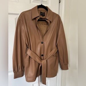 Truth Women's Brown Faux Leather Belted Jacket/Shacket